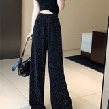 Purpdrank Party Casual Women's Long Pant Elegant Retro Drawstring Club High Street Diamond Elastic Waist Wide Leg Pants Women's Trousers