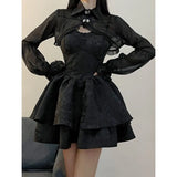 Black Sexy Lolita Dress Women Gothic Vintage Mini Dresses Harajuku Halloween Cosplay Costumes Long Sleeve Fairy Dress Woman