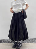 Purpdrank Long Skirt Women Elegant Solid Elastic Waist A-line Vintage Korean Fashion Loose Balloon Maxi Skirt Casual Streetwear