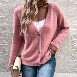 Purpdrank - Elegant Short Knitted Cardigans For Women Autumn Winter Long Sleeve Button Jacket Women Fashion Solid Coat Tops