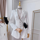 2024 New Fashion Runway All Season Women Notched Long Sleeve Coat Metal Button Waist Shaping Black White Corset Blazer