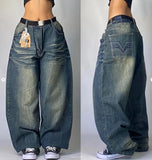 New Vintage Jeans High Street Hip-Hop Pocket Loose Wide-Leg Pants Y2K Retro Harajuku Gothic High Waist Women Denim Trousers