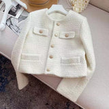 Purpdrank - Korean Chic Female Tweed Basic Jacket Coat Women Clothing Runway Style Woolen Outerwear