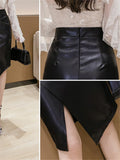 New Women's PU Leather Skirt Fashion Office Ladies Irregualer High Waist Slim Midi Length Women's Skirts Female