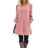 Purpdrank Fashion Women Round Neck Solid Color Button Long Sleeve Casual Loose Dress Vestido Feminino Dresses For Women New платье