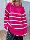 Autumn Winter Elegant Striped Oversize Women's Sweater  New O-Neck Long Sleeve Casual Loose Knitwear Sweaters Female