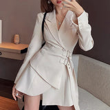 Mini Party Blazer Dress Women Korean One-piece Office Lady Elegant Dress Chic Sashes Design Long Sleeve Clothes Winter