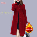 Purpdrank Autumn/Winter Elegant Office Lady Thin&Thick Woolen Coat Women Chic All-Match Solid Straight Mid-Length Windbreaker With Pocket