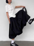 Purpdrank Long Skirt Women Elegant Solid Elastic Waist A-line Vintage Korean Fashion Loose Balloon Maxi Skirt Casual Streetwear