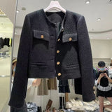 Purpdrank - Korean Chic Female Tweed Basic Jacket Coat Women Clothing Runway Style Woolen Outerwear