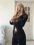 Purpdrank Detachable Leopard Print Fur Collar Tops Mujer Autumn Winter New Slim Fit Sweaters Black Long Sleeve Cardigan Women