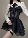 Lace Kawaii Lolita Mini Dress Set Punk Harajuku Aesthetic Black Dresse Goth Kpop Clothes Korean Fashion Dress Fall Outfits Women