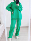 Autumn Winter 2 Pieces Women Sets Knitted Tracksuit Turtleneck Sweater and Straight Jogging Pants Suits