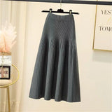 Purpdrank Women Autumn Winter Loose A-Line Midi Skirt Casual Elegant Office Lady Skirt Trendy All-Match Basic Skirt Solid Pleat Knit Skirt