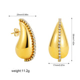 Creative Water Drop Zircon Chain Stud Earrings for Women Smooth 18k Gold Plated Chunky Teardrop Earring Stainless Steel Jewelry