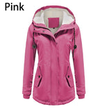 Purpdrank - Women's Winter Coat Warm Solid Plush Thickened Long Jacket Outdoor Hiking Hooded Casual Windproof Parka Coat Overcoat