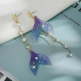 Korean New Fishtail Imitation Pearl Tassel Earrings For Women Fashion Butterfly Wing Heart Asymmetry Sweet Earring Party Jewelry
