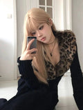 Purpdrank Detachable Leopard Print Fur Collar Tops Mujer Autumn Winter New Slim Fit Sweaters Black Long Sleeve Cardigan Women