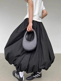 Purpdrank Long Skirt Women Elegant Solid Elastic Waist A-line Vintage Korean Fashion Loose Balloon Maxi Skirt Casual Streetwear