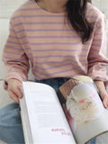 Purpdrank Autumn Cotton Classic Striped Women's T-Shirts New Long Sleeve O-Neck Casual Loose Shirts Female Knitting Tops