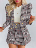 Purpdrank Spring Autumn New Printed Suit Set Short Skirt Women's Temperament Slim Tops Coat + Half Mini Skirt Female Office Suit Sets Kirt