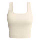 Purpdrank New Fashion Solid Color Square Neck Ribbed Tank Top Camisole Women Summer Basic Elastic Sleeveless Crop Tops