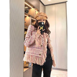 Pink Tassel Fragrant Tweed Suit Coat Female Autumn Winter New Thickened Retro Double-Breasted Women Blazers