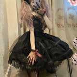 Japanese Gothic Lolita Dress Women Bandage Vintage Girl Sweet Lace Dark Slip Elegant Princess Victorian Dress Prom Party Dress