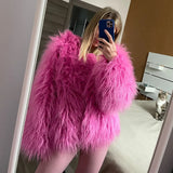 Purpdrank - Fur Coats Women Autumn Winter Top Fashion Pink Faux Fur Coat Elegant Thick Warm Faux Fur Jackets for Women