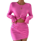 Purpdrank 2025 Spring Summer Womens 2 Piece Outfit Set Women's Midriff-baring Kink Long Sleeve Tops Lady Hip Skirt Women's Clothing Sales