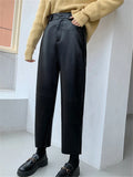 Purpdrank Autumn Winter PU Faux Leather Women's Wide Leg Pants High Waist Female Casual Loose Ankle Length Trousers New