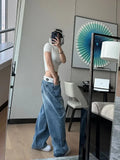 Vintage Y2k Jeans Women Baggy Kpop Gyaru Streetwear Wide Blue Denim Pants Harajuku Korean Acubi Fashion High Waist Jeans