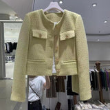 Purpdrank - Korean Chic Female Tweed Basic Jacket Coat Women Clothing Runway Style Woolen Outerwear