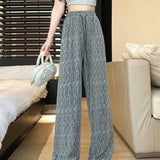 Purpdrank Party Casual Women's Long Pant Elegant Retro Drawstring Club High Street Diamond Elastic Waist Wide Leg Pants Women's Trousers