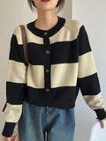 Purpdrank Casual Buttoned Contrast Color Striped Cardigan Tops