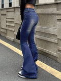 Elegant Washed Retro Flare Jeans – Slim Fit, High Stretch, All-Season Comfort & Easy Care