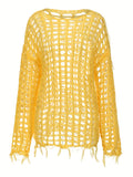 Chic Y2K Crochet Tassel Knit Sweater - Soft & Cozy Crew Neck with Long Sleeves - Fashion-Forward Womens Clothing