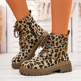 Women's Leopard Print Boots, Side Zipper Comfy Platform Soft Sole Boots, Winter Round Toe Ankle Boots