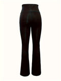 High Waist Y2K Solid Elastic Flare Leggings, Wide Leg Women's Yoga Workout Pants, Clothing