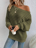 Chic Off-Shoulder Batwing Sleeve Knit Sweater - Elegant Solid Color, Stretchy Acrylic, Perfect for Spring & Fall