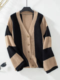 Purpdrank Flared Sleeves Long Sleeves Buttoned Contrast Color Striped V-Neck Cardigan Tops