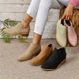 Women's Chunky Heeled Ankle Boots, Solid Color V-cut Back Zipper Shoes, Stacked Heeled Short Boots