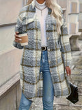 Purpdrank Plaid Fuzzy Jacket with Button Front - Cozy Long Sleeve Lapel Overcoat for Women, Perfect for Fall/Winter