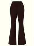 Vintage Chic Bell Bottom Pants - Flared Leg, Long Length, Versatile, Comfortable, High-Waisted, Stretchy, Women's Clothing for Everyday Wear