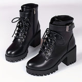 Purpdrank Women's Fashion Chunky Heel Ankle Boots With Belt Buckle And Side Zipper, Lace-up High-Heeled Platform Booties