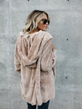 Cozy Faux Fur Fuzzy Hooded Coat - Versatile Solid Color, Relaxed Open-Front Design, Warm Long Sleeve Outerwear for Women