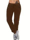 Long Length Solid Tie Waist Pants, Casual Jogger Pants With Pockets For All Season, Women's Clothing