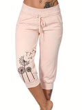 Comfy Dandelion-Print Drawstring Capri Pants - Breathable Cropped Trousers for Everyday Wear