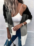 Purpdrank Vibrant Color Block Long Sleeve V-Neck Cardigan - Soft Mid-Elasticity Polyester Knit Fabric, Casual Chic for Fall and Winter Seasons, No Sheer, No Printing - Womens Cozy Sweater for Everyday Wear