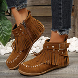 Women's Tassel Decor Short Boots, Fashion Metal Beads Decor Ankle Boots, Stylish Side Zipper Boots